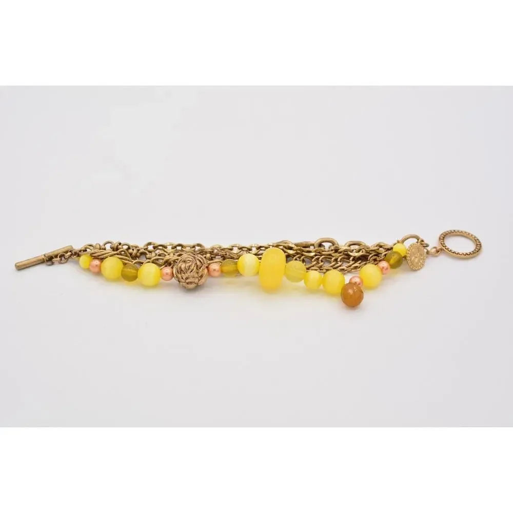 Jessica Simpson Multi-Chain Bracelet Antiqued Gold Yellow Beaded Bin5